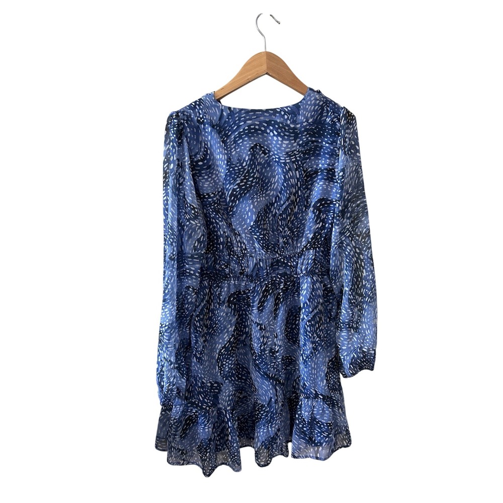 Koko + Me Blue Abstract Dot Print V-Neck Smocked Mini Dress Long Sleeve NWT - Picture 3 of 3